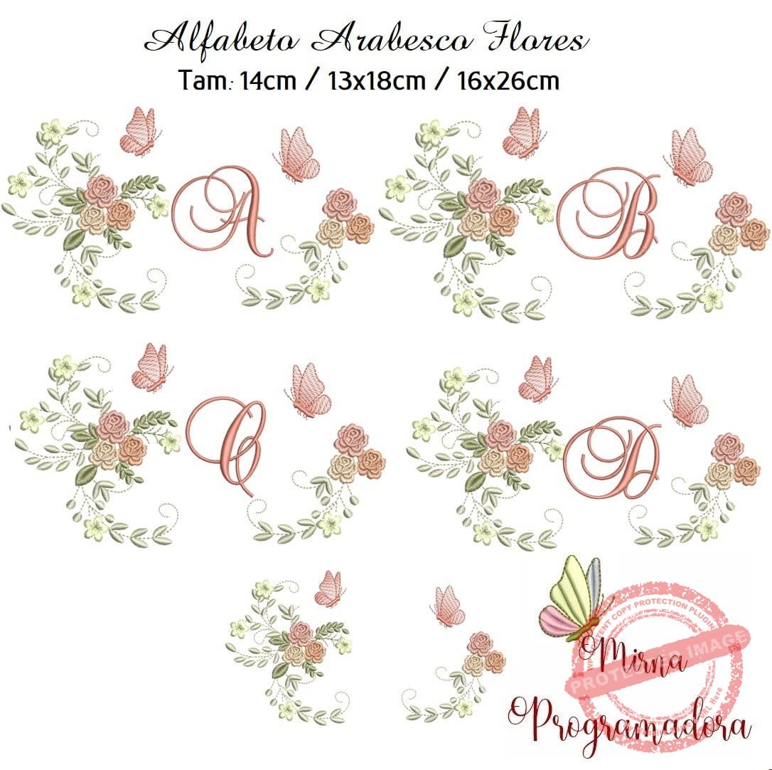matriz-de-bordado-alfabeto-arabesco-flores.jpg Matriz de Bordado Alfabeto Alfabeto Arabesco Flores - Imagem 1