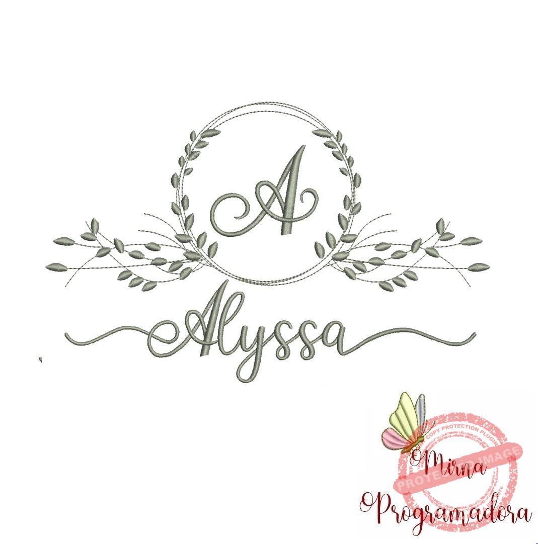 matriz de bordado alyssa Matriz de Bordado Moldura Folha Nome Alyssa - Imagem 1