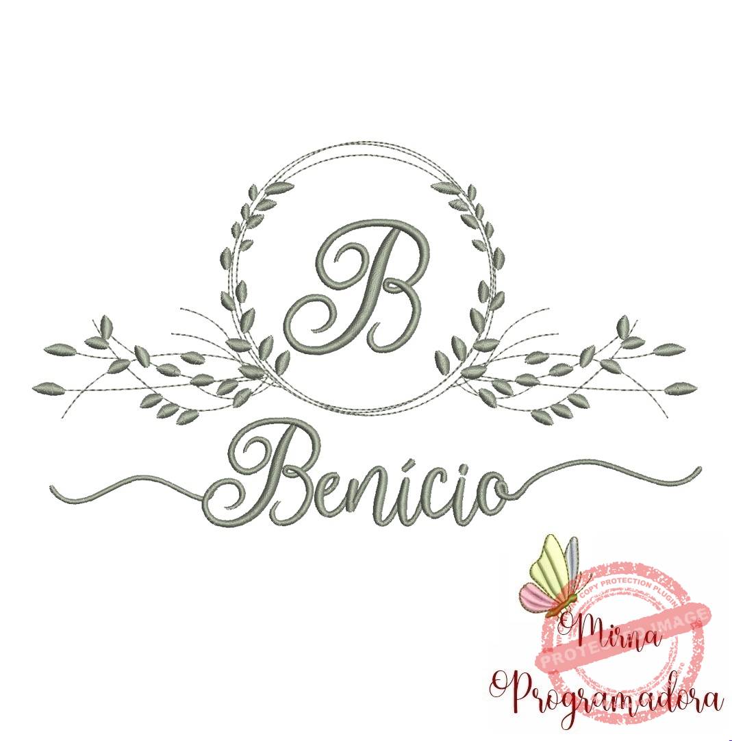 matriz de bordado benicio Matriz de Bordado Moldura Folha Nome Benício - Imagem 1