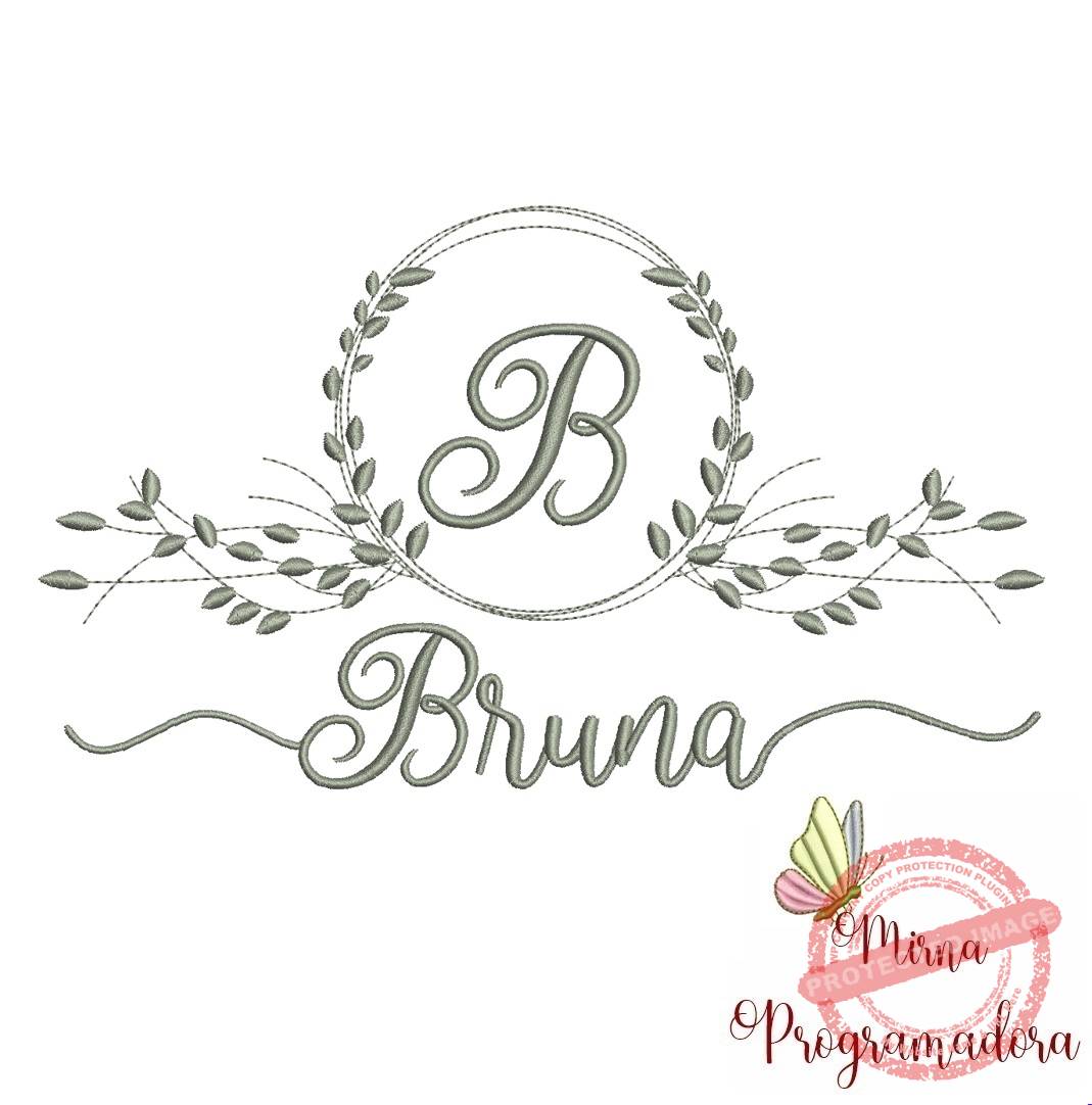 matriz de bordado bruna Matriz de Bordado Moldura Folha Nome Bruna - Imagem 1
