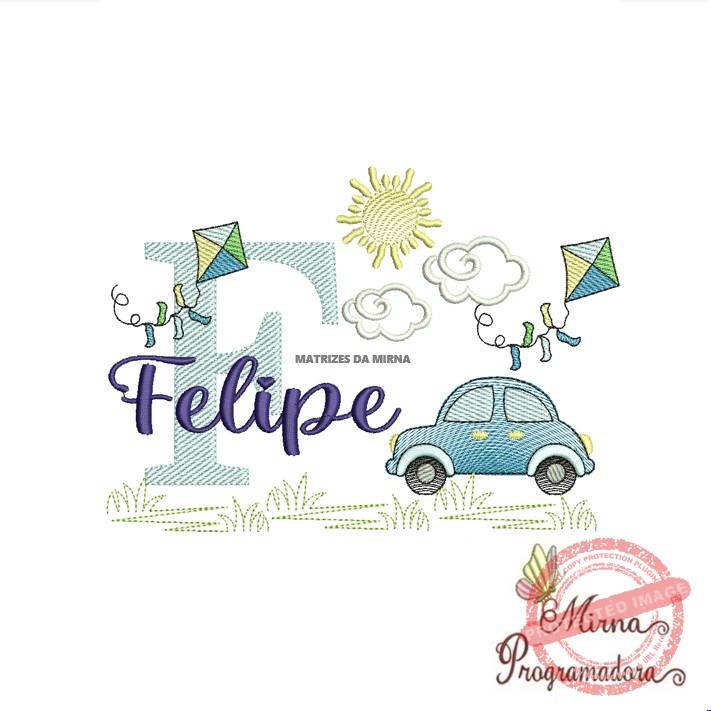matriz de bordado -cenario-carros-felipe Matriz de Bordado Cenário Carro Nome Felipe - Imagem 1
