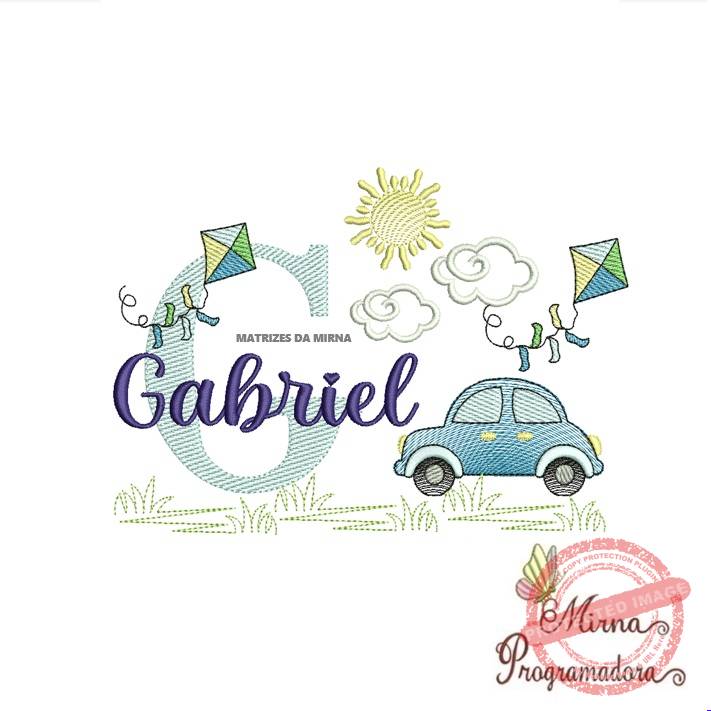 matriz de bordado -cenario-carros-gabriel Matriz de Bordado Cenário Carro Nome Gabriel - Imagem 1