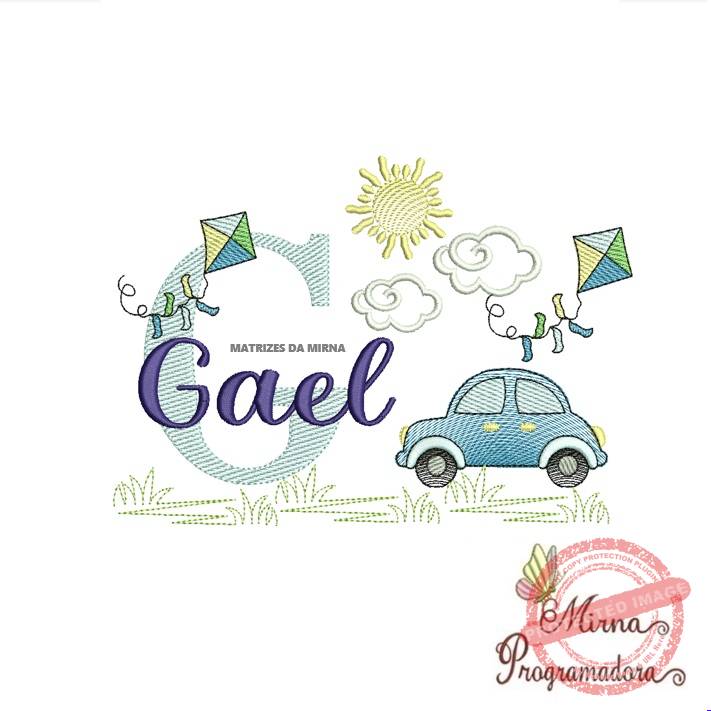 matriz de bordado -cenario-carros-gael Matriz de Bordado Cenário Carro Nome Gael - Imagem 1