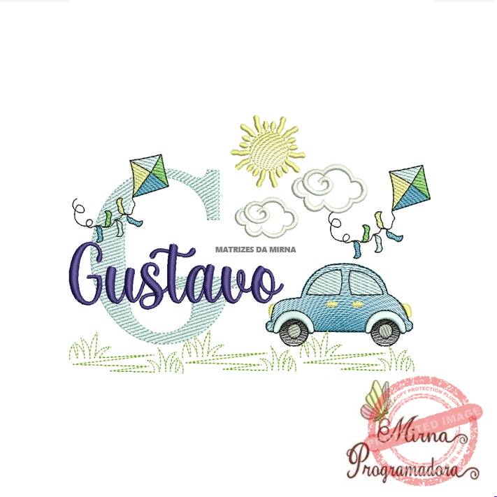 matriz de bordado -cenario-carros-gustavo Matriz de Bordado Cenário Carro Nome Gustavo - Imagem 1