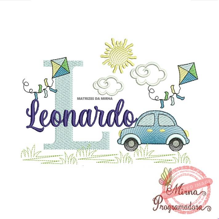 matriz de bordado -cenario-carros-leonardo Matriz de Bordado Cenário Carro Nome Leonardo - Imagem 1