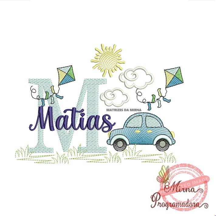 matriz de bordado -cenario-carros-matias Matriz de Bordado Cenário Carro Nome Matias - Imagem 1