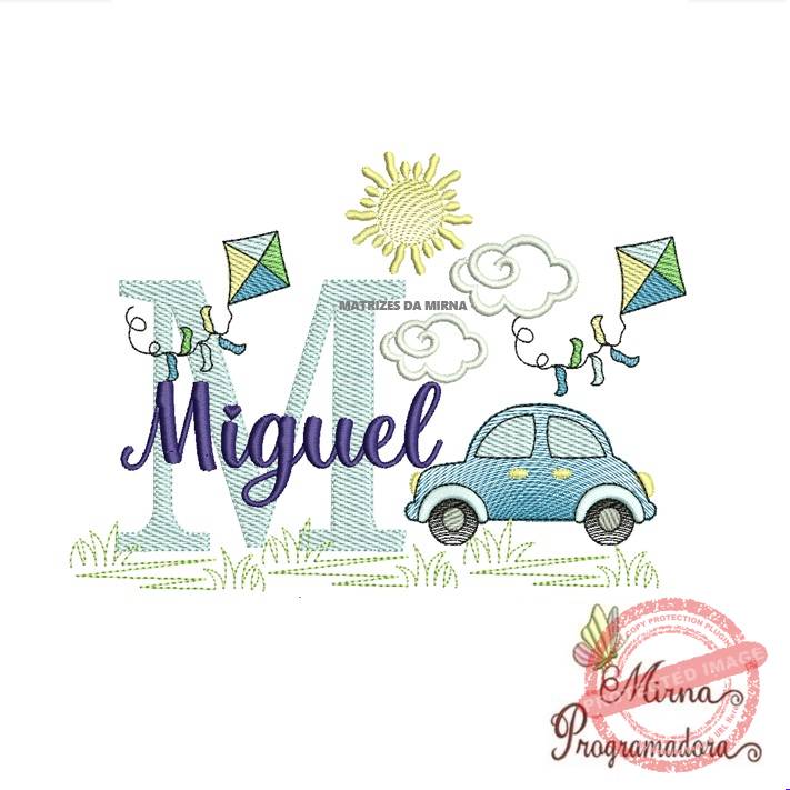 matriz de bordado -cenario-carros-miguel Matriz de Bordado Cenário Carro Nome Miguel - Imagem 1