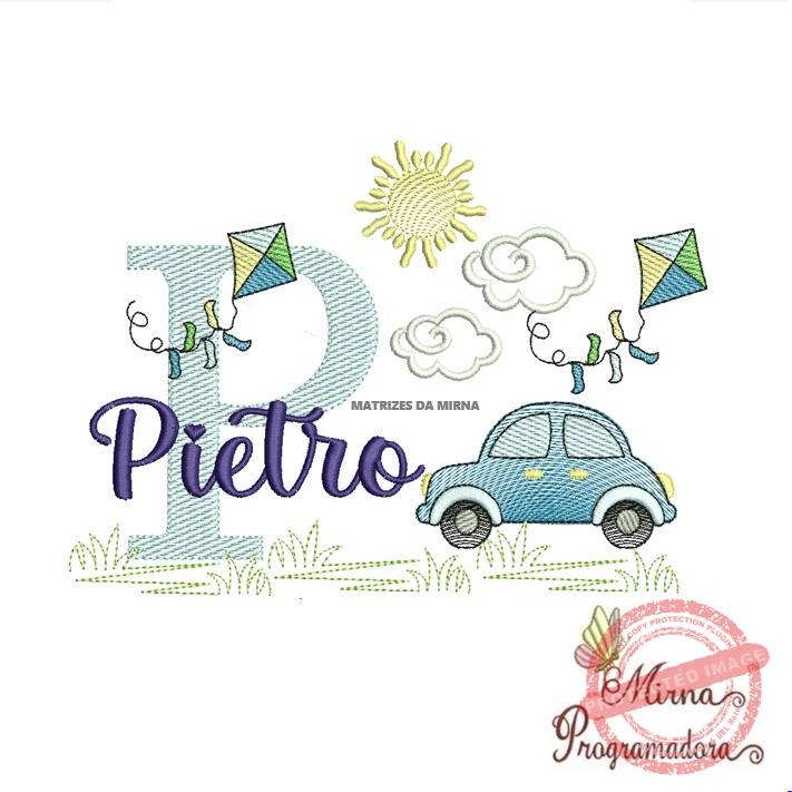 matriz de bordado -cenario-carros-pietro Matriz de Bordado Cenário Carro Nome Pietro - Imagem 1