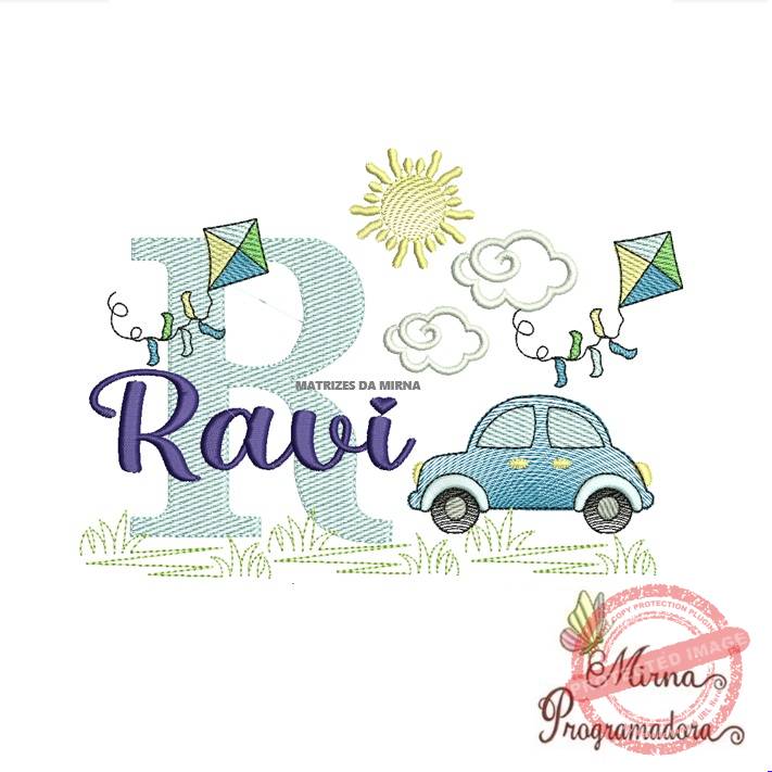 matriz de bordado -cenario-carros-ravi Matriz de Bordado Cenário Carro Nome Ravi - Imagem 1