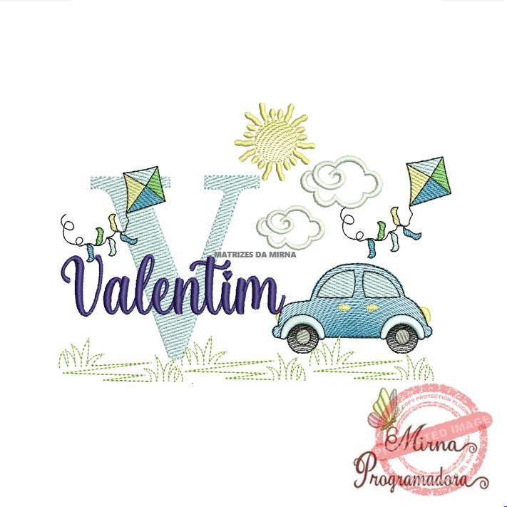 matriz de bordado -cenario-carros-valentim Matriz de Bordado Cenário Carro Nome Valentim - Imagem 1
