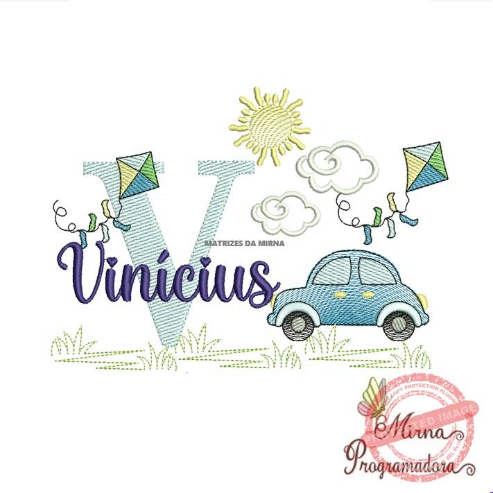 matriz de bordado -cenario-carros-vinicius Matriz de Bordado Cenário Carro Nome Vinícius - Imagem 1