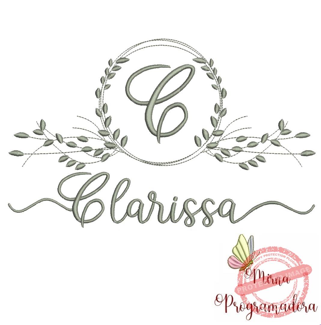 matriz de bordado clarissa Matriz de Bordado Moldura Folha Nome Clarissa - Imagem 1