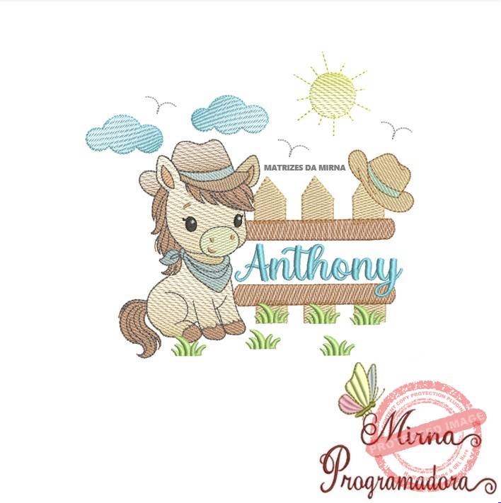 matriz de bordado anthony Matriz de Bordado Cenário Cavalinho Nome Anthony - Imagem 1