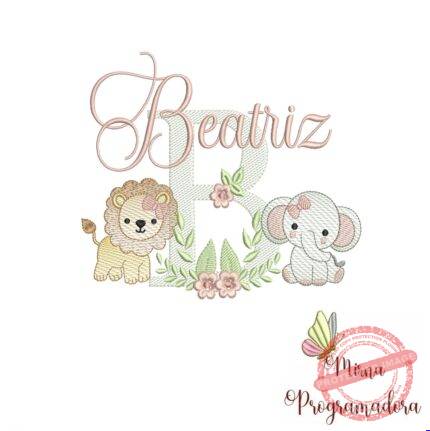 Matriz de Bordado Safari Menina Nome Beatriz