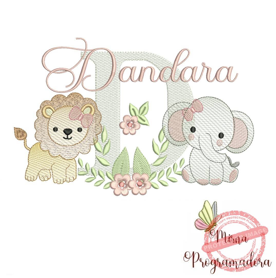 matriz de bordado dandara Matriz de Bordado Safari Menina Nome Dandara - Imagem 1