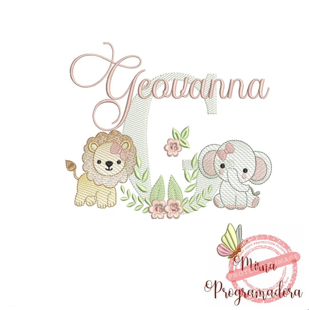 matriz de bordado geovanna Matriz de Bordado Safari Menina Nome Geovanna - Imagem 1