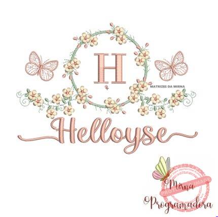 Matriz de Bordado Moldura Flores Borboleta Nome Helloyse