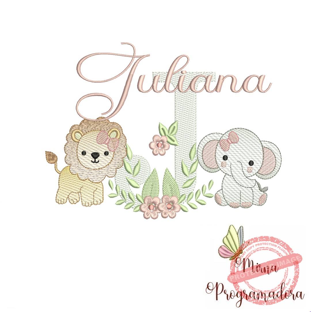 matriz de bordado juliana Matriz de Bordado Safari Menina Nome Juliana - Imagem 1