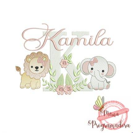Matriz de Bordado Safari Menina Nome Kamila