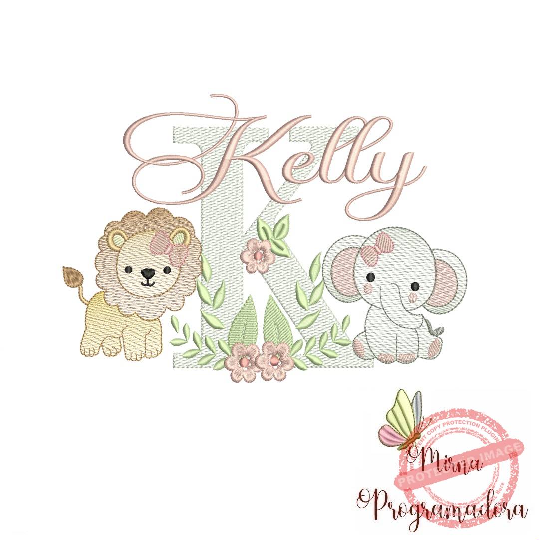 matriz de bordado kelly Matriz de Bordado Safari Menina Nome Kelly - Imagem 1