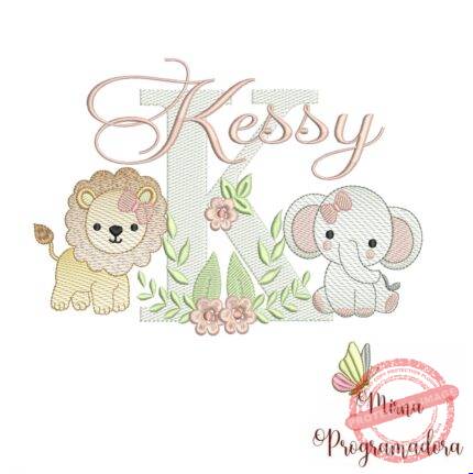Matriz de Bordado Safari Menina Nome Kessy