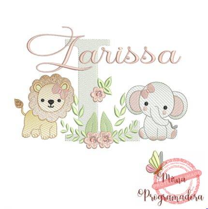Matriz de Bordado Safari Menina Nome Larissa