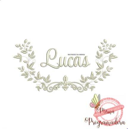 Matriz de Bordado Moldura Raminho Flores Nome Lucas