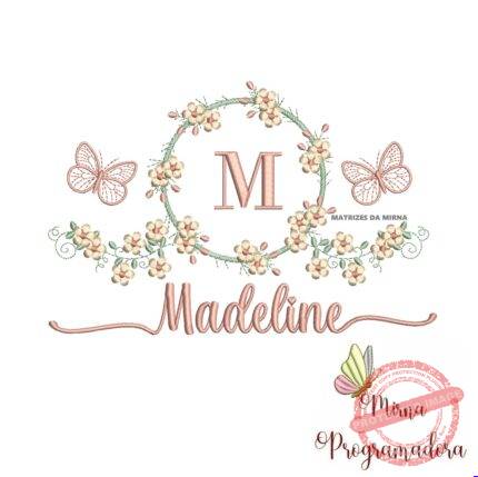 Matriz de Bordado Moldura Flores Borboleta Nome Madeline