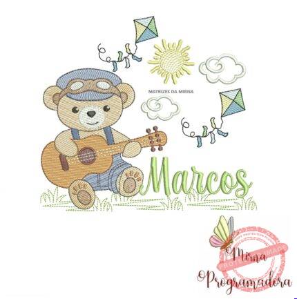 Matriz de Bordado Cenário Ursinho Violão Marcos