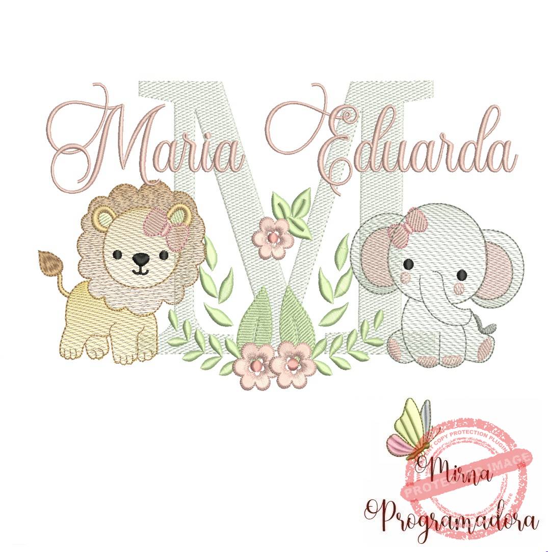 matriz de bordado maria eduarda Matriz de Bordado Safari Menina Nome Maria Eduarda - Imagem 1