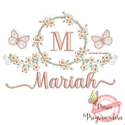 Matriz de Bordado Moldura Flores Borboleta Nome Mariah
