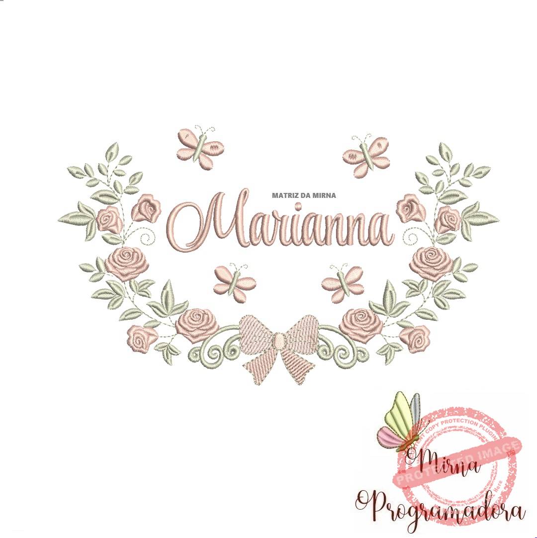 matriz de bordado-marianna Matriz de Bordado Moldura Raminho Flores Nome Marianna - Imagem 1
