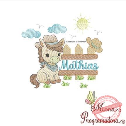 Matriz de Bordado Cenário Cavalinho Nome Mathias