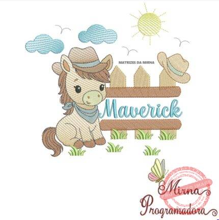 Matriz de Bordado Cenário Cavalinho Nome Maverick