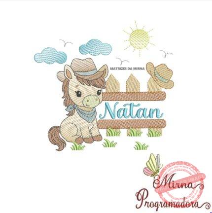 Matriz de Bordado Cenário Cavalinho Nome Natan