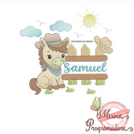 Matriz de Bordado Cenário Cavalinho Nome Samuel
