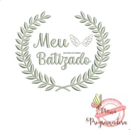matriz de bordado Moldura Raminho Meu Batizado