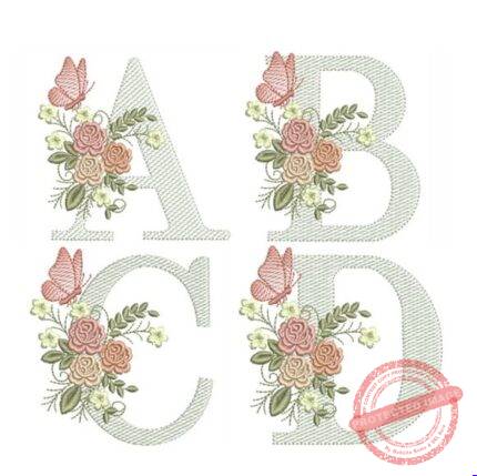 Matriz de Bordado - Alfabeto Flores Borboleta