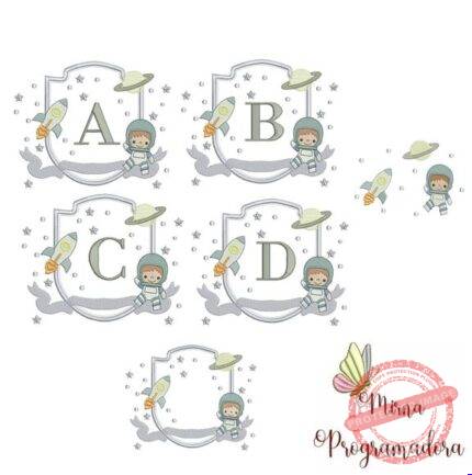 Matriz de Bordado - Coleção Alfabeto Moldura Astronauta