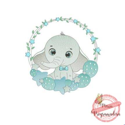 Matriz de Bordado - Elefantinho Cute Moldura Balões