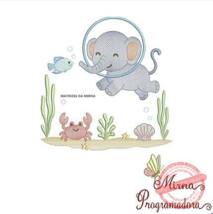 Matriz de Bordado - Fundo do Mar Safari Elefante