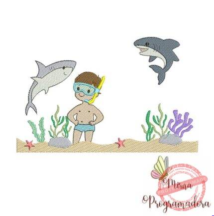 Matriz de Bordado - Fundo do Mar Mergulhador