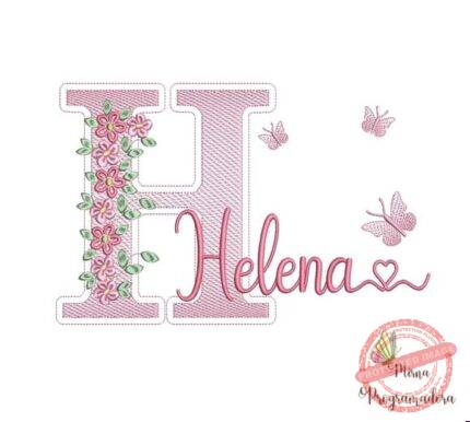 Matriz de Bordado - Nome Helena com Flores e Borboleta