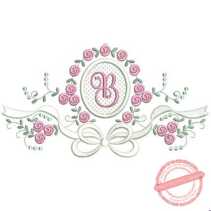 Matriz de Bordado Raminho Flores Laço Letra B