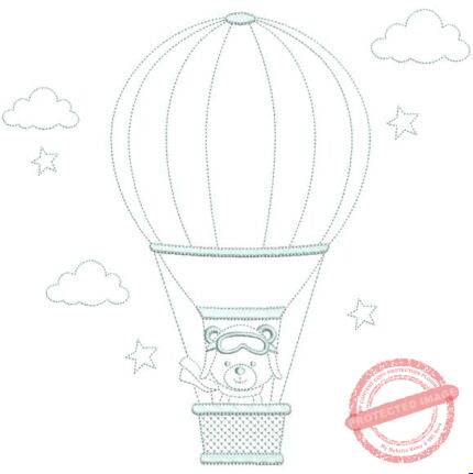 Matriz de Bordado Ursinho Aviador no Balão Contorno