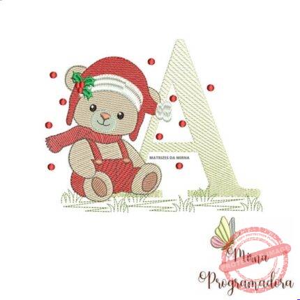 Matriz de Bordado Ursinho Natal Letra a