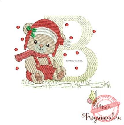 Matriz de Bordado Ursinho Natal Letra B