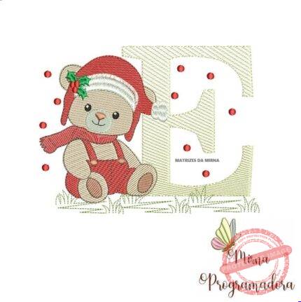 Matriz de Bordado Ursinho Natal Letra e