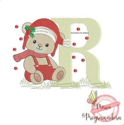 Matriz de Bordado Ursinho Natal Letra R