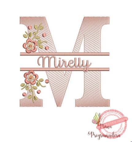 matriz de bordado Nome Mirelly entremeio flores para bordar